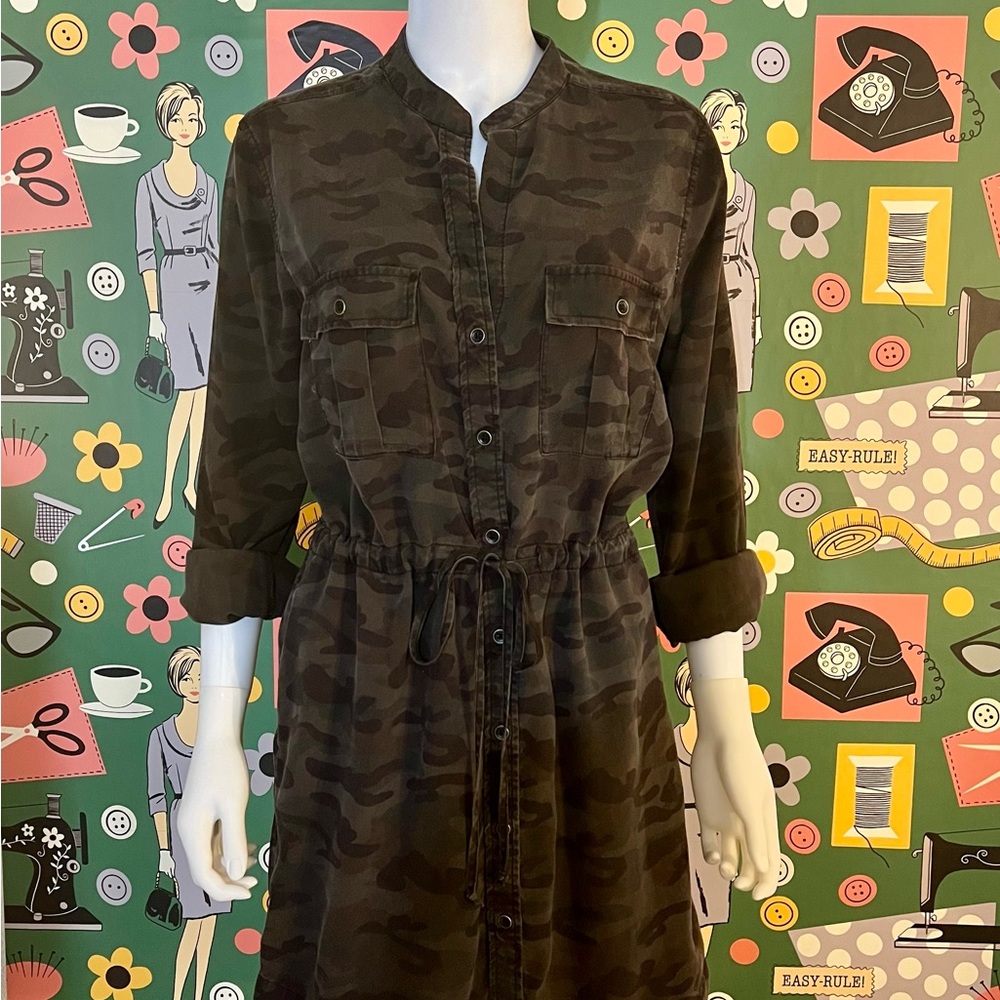 Camo drawstring shirt dress